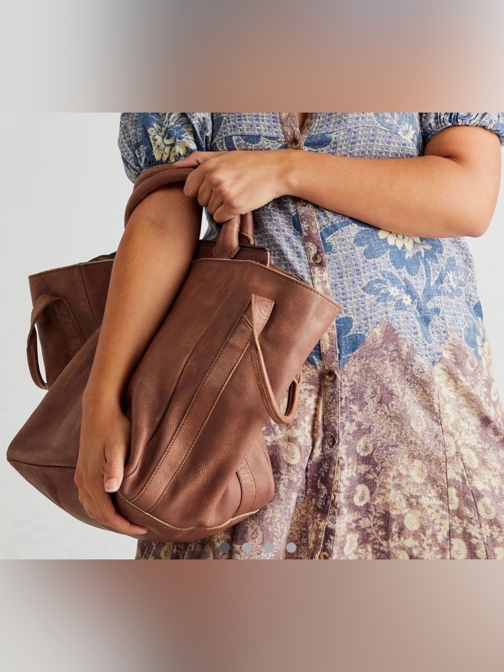 FREE PEOPLE Leslie leather four handle satchel tote bag